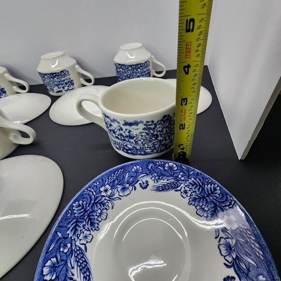Vtg Churchill Currier and Ives Harvest Heritage Mint Cups & Saucer Set of 6 - Picture 8 of 10